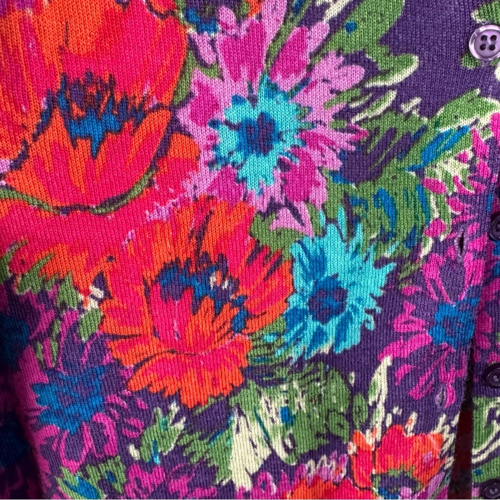 Garnet Hill Multicolor Floral merino wool cardigan med - Picture 3 of 7